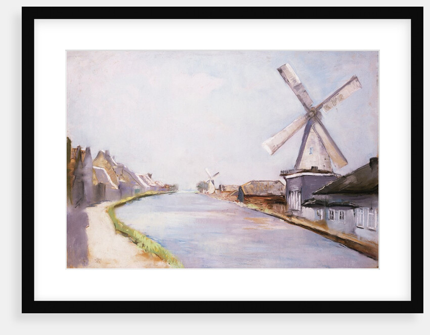 A Riverside Village with Windmills by Lesser Ury