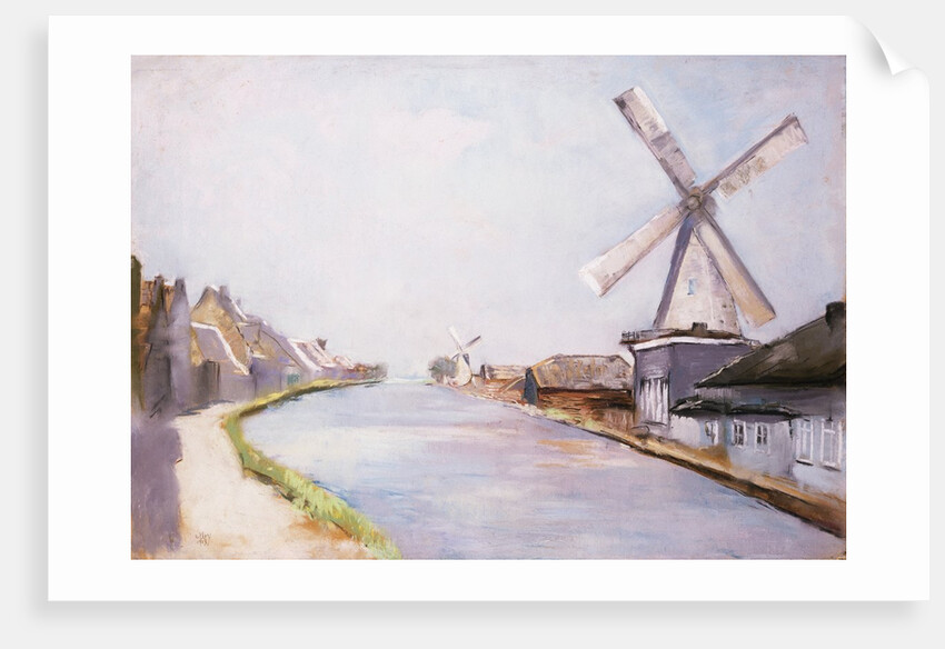 A Riverside Village with Windmills by Lesser Ury