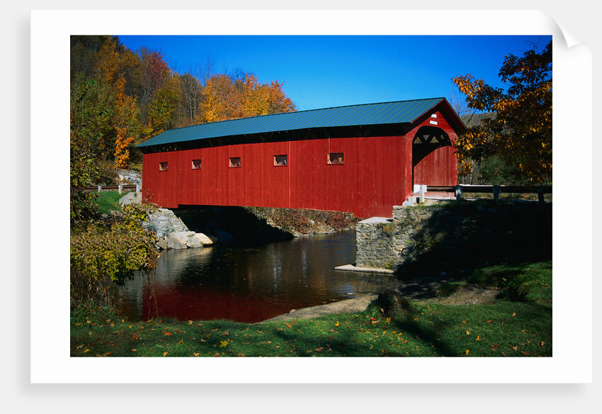 Red Covered Bridge on Rural Road by Anonymous