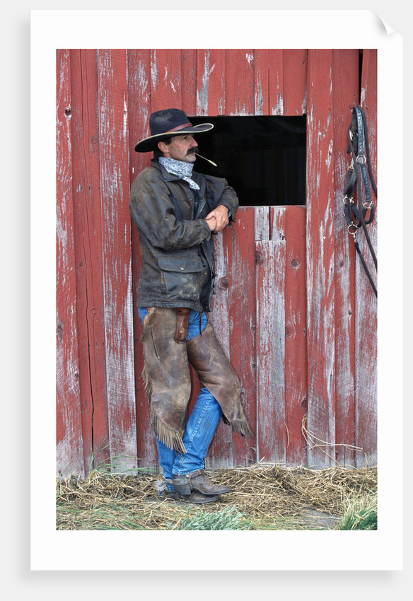 Cowboy Waiting at Barn by Anonymous
