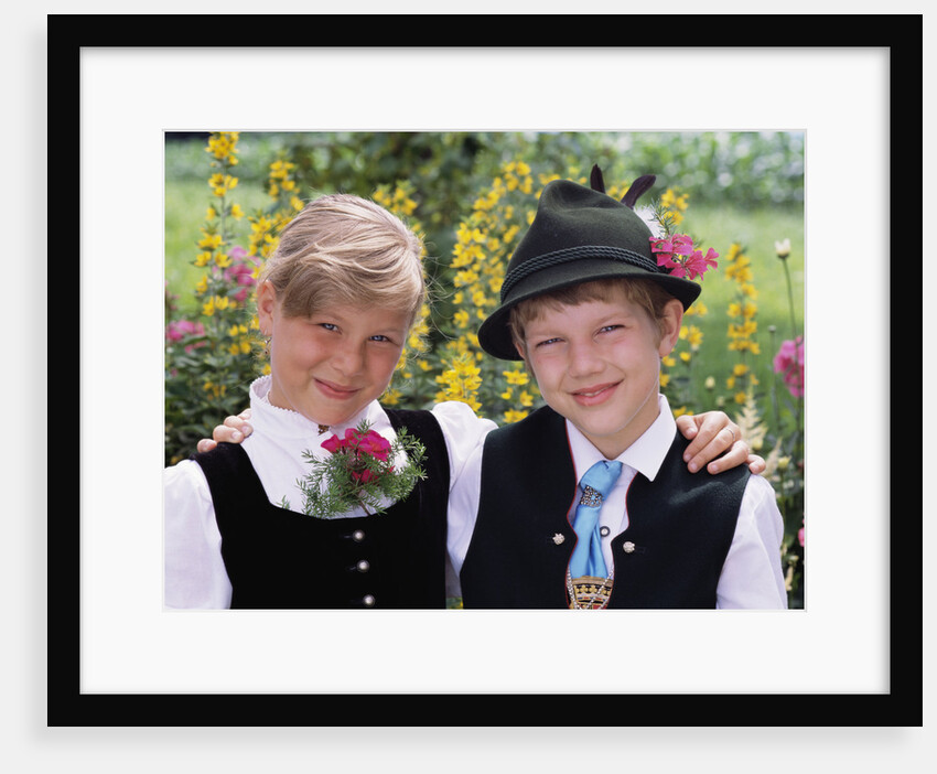 Two Bavarian Children Wear Traditional Dress by Anonymous