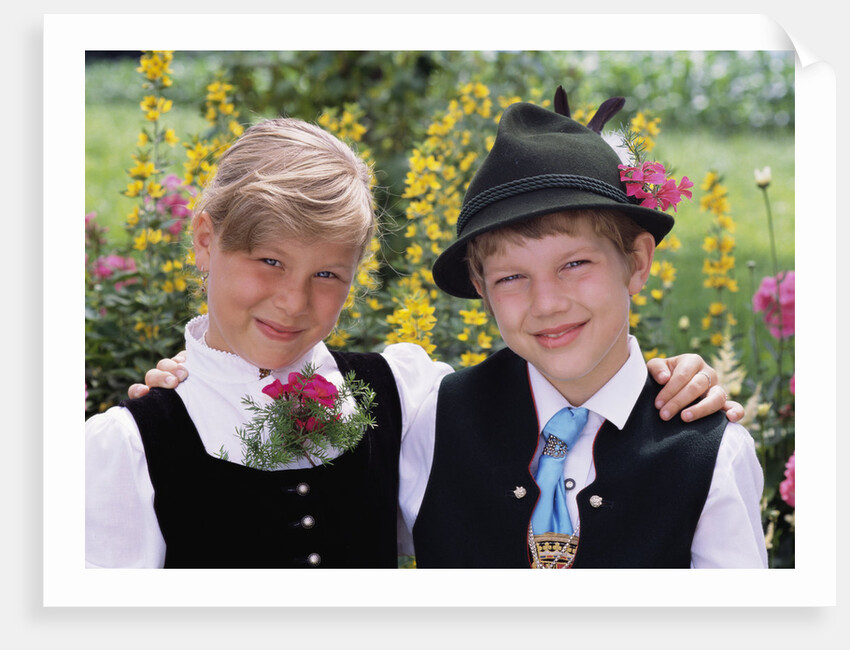 Two Bavarian Children Wear Traditional Dress by Anonymous
