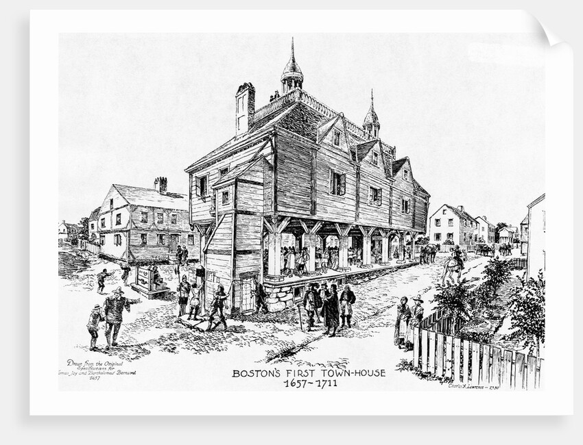 Drawing of First Boston Town Hall by Charles Lawrenc