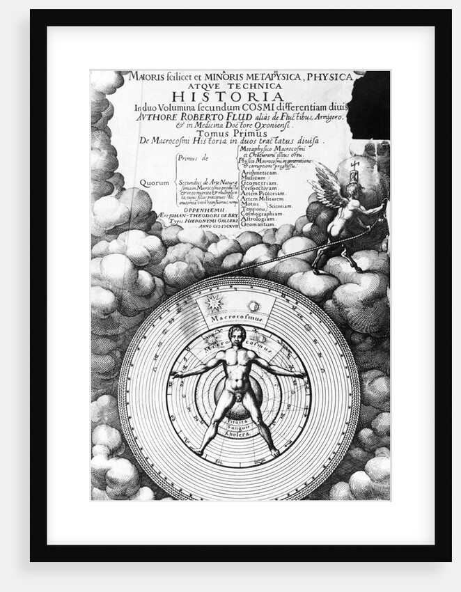 Man the Microcosmus surrounded by spheres of the Macrocosm. From Fludd: Utriusque Cosmi Historia Opp by Anonymous