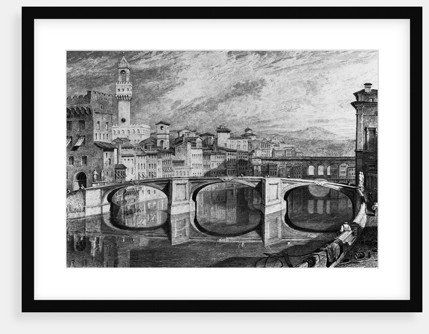 Florence, Italy: The Ponte Vecchio. Undated by J.M.W. Turner. R.A. from a finished sketch by James Iiakewill. Engraved by S. Rawle
