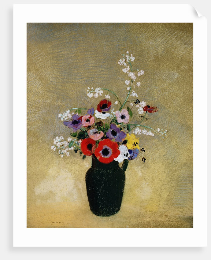 Large Green Vase with Mixed Flowers by Odilon Redon