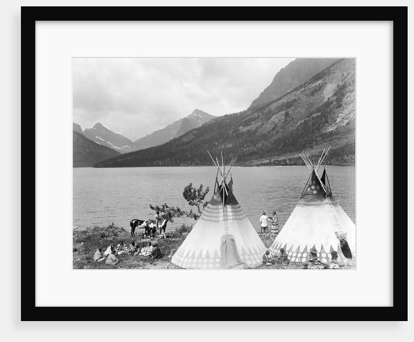 Teepee,Indians On Shore Of Lake by Anonymous