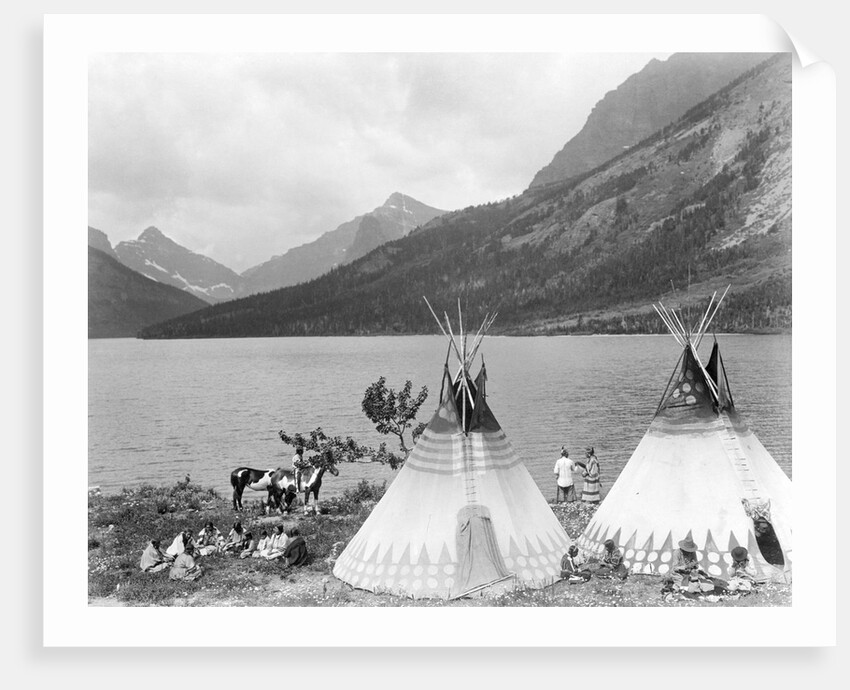 Teepee,Indians On Shore Of Lake by Anonymous