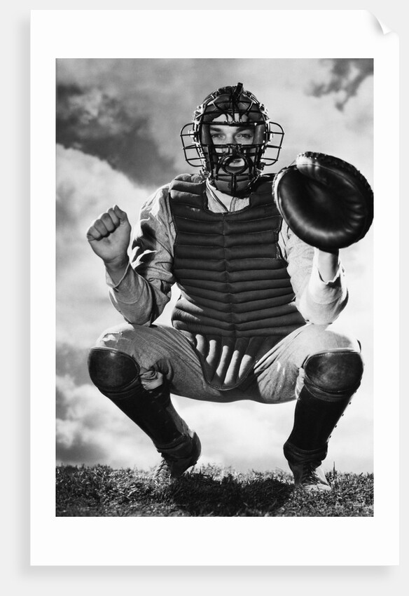 Baseball Catcher Awaiting the Ball by Anonymous