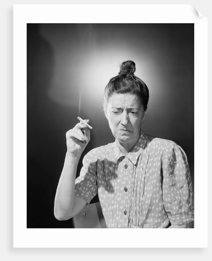 Woman with Top Knot Smoking by Anonymous
