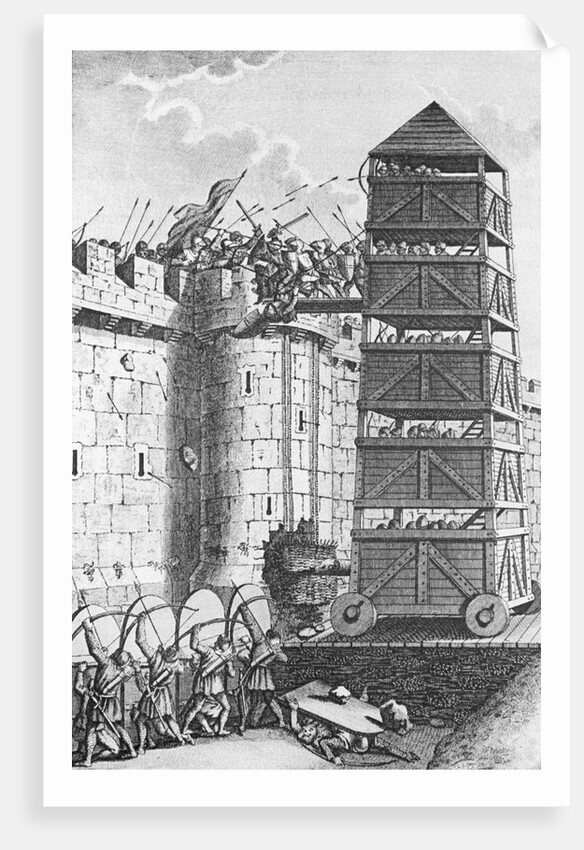 Engraving of Pavisers and a Movable Tower by Anonymous