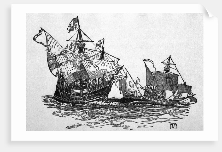 Illustration of the Santa Maria, Pinta and Nina by Corbis