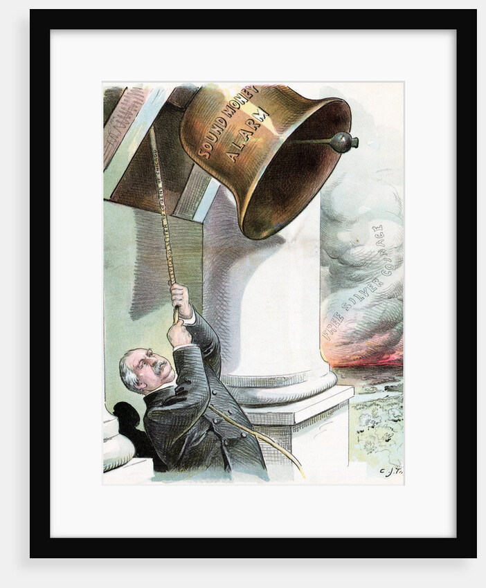 Political Cartoon of President Cleveland Pulling Bell by C.J. Taylor