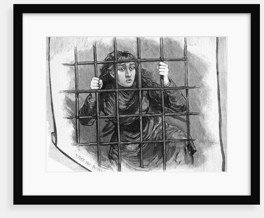Insane Girl Behind Bars; Woodcut by Anonymous