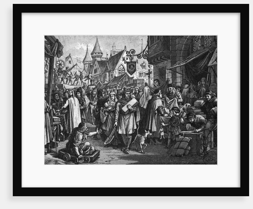 Illustration of a Medieval Market Place by Anonymous