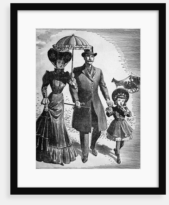 Woodcut; Fashionable Family On A Walk by Anonymous