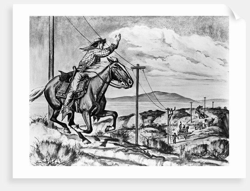 Pony Express Rider Passes Telegraph Line by Anonymous