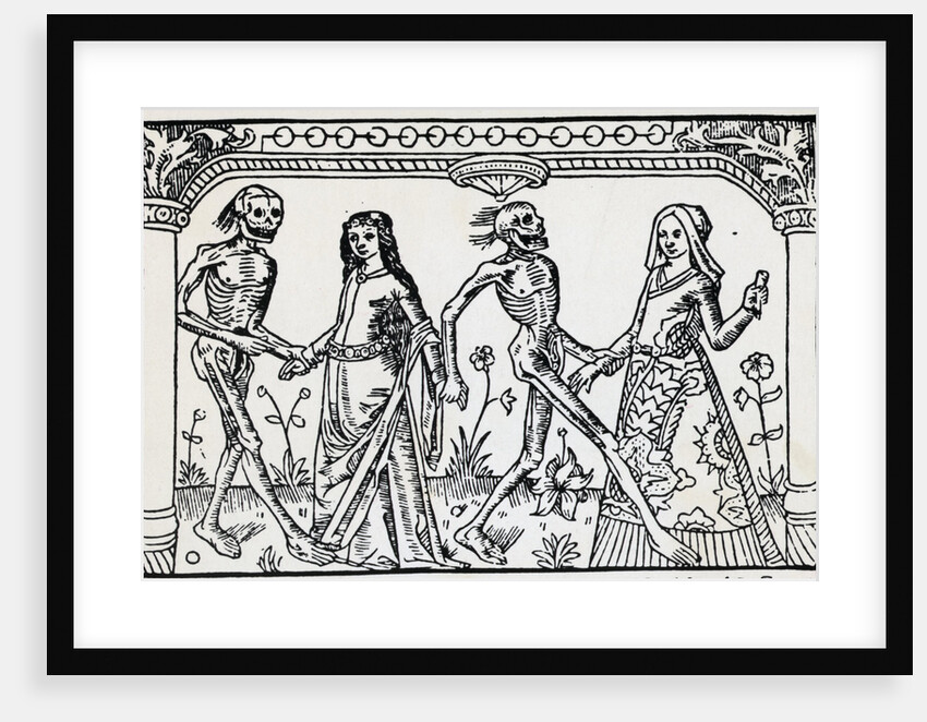 Women Dancing With Skeletons; Woodcut by Anonymous