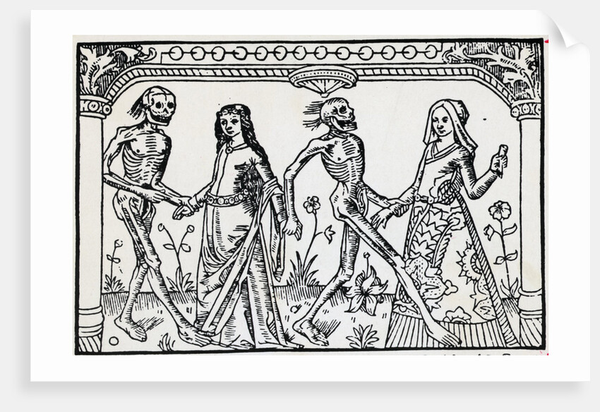 Women Dancing With Skeletons; Woodcut by Anonymous