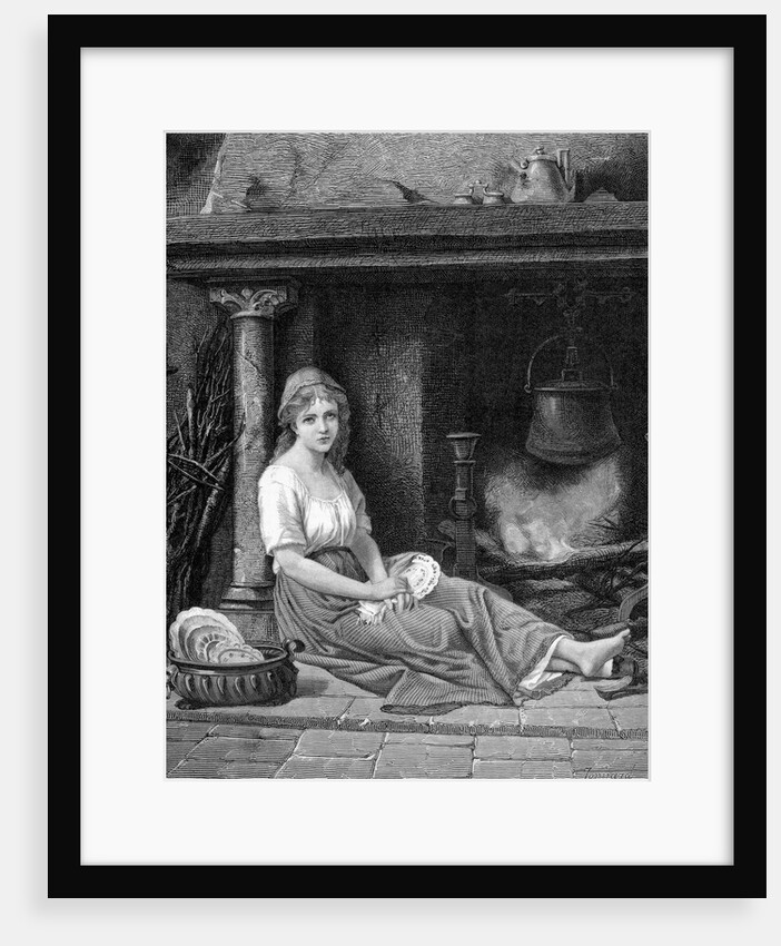 Illustration of Cinderella sitting in the corner by Anonymous
