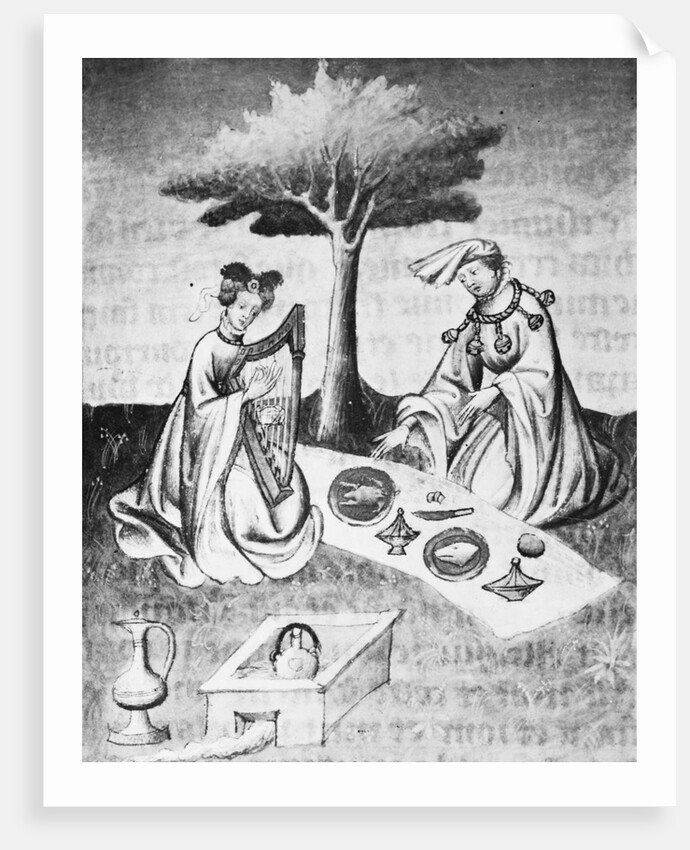Isolde Plays The Harp To Entertain by Anonymous
