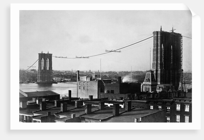Brooklyn Bridge Under Construction by Anonymous