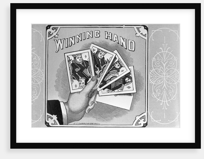 Woodcut Of Winning Hand Holding Cards by Anonymous