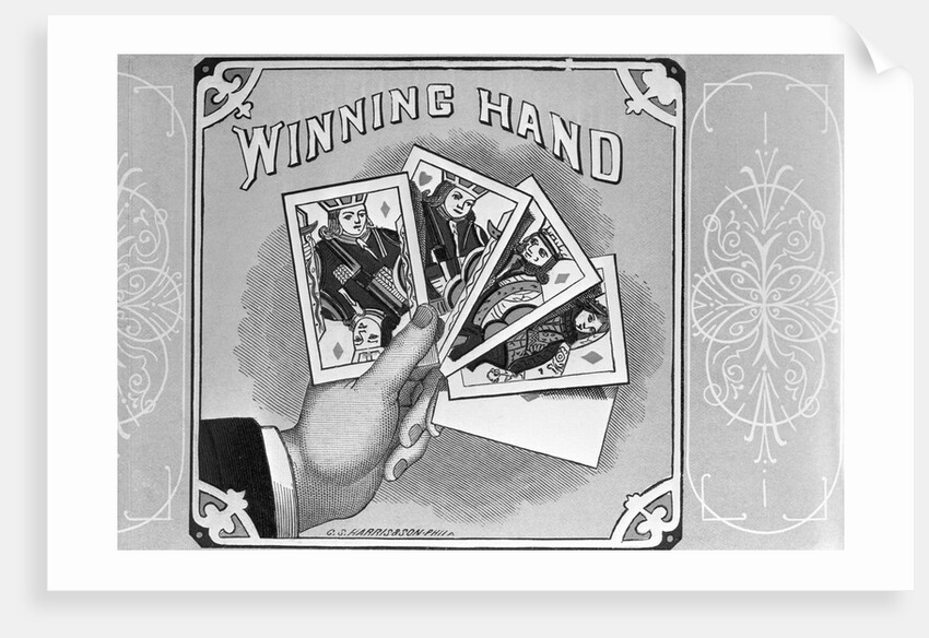 Woodcut Of Winning Hand Holding Cards by Anonymous