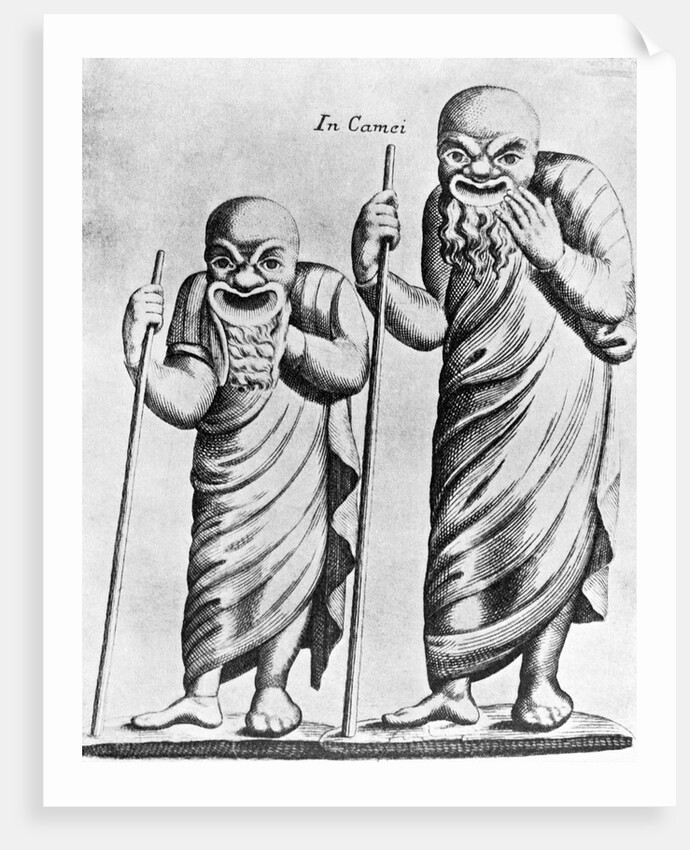 In Camei Engraving of Greek Actors Wearing Masks by Anonymous