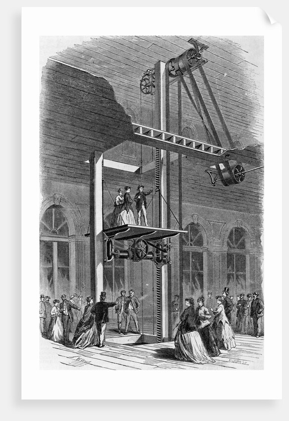 Woodcut Of Early Elevator Model by Anonymous
