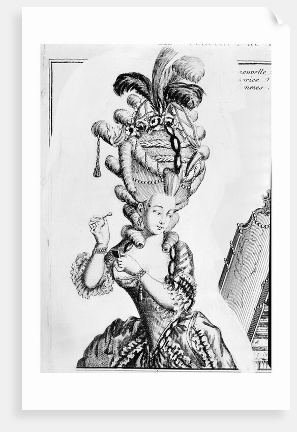 Illustration of 18th-Century Woman With Ridiculous Headpiece by Anonymous