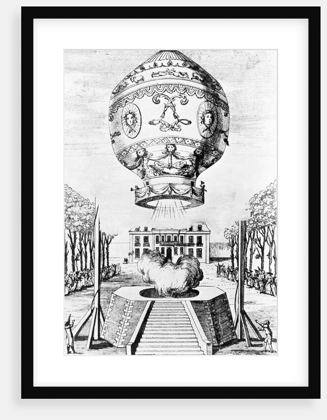Engraving of the First Flight of Humans in a Hot Air Balloon by Anonymous