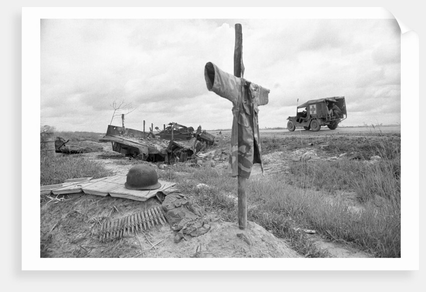 Ambulance Driving By Grave With Cross by Anonymous