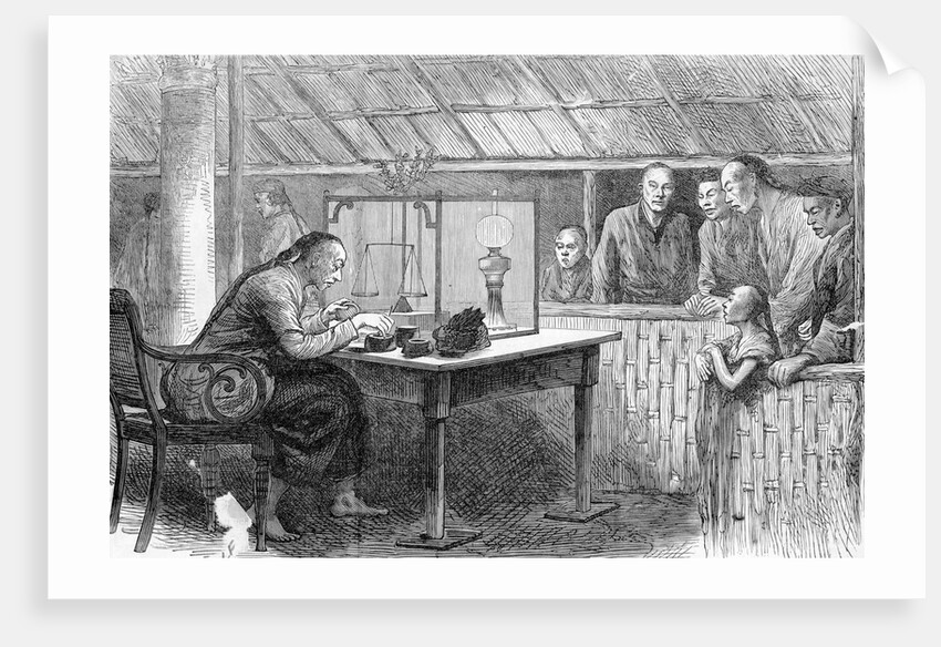 Chinese Man At Scales Weighing Opium by Anonymous