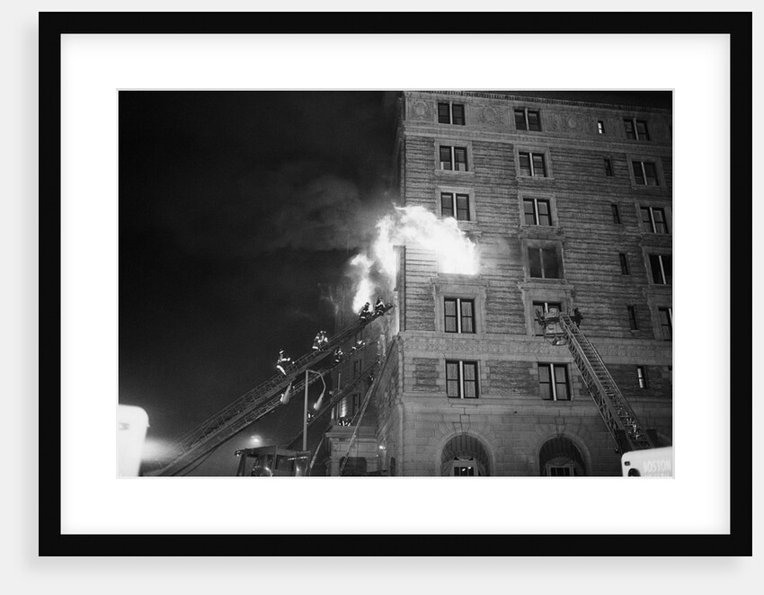 Firemen On Ladder At Flame-Engulfed Wind by Anonymous