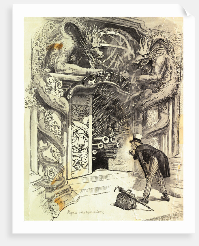 Political Cartoon Of Open Door In China by Anonymous