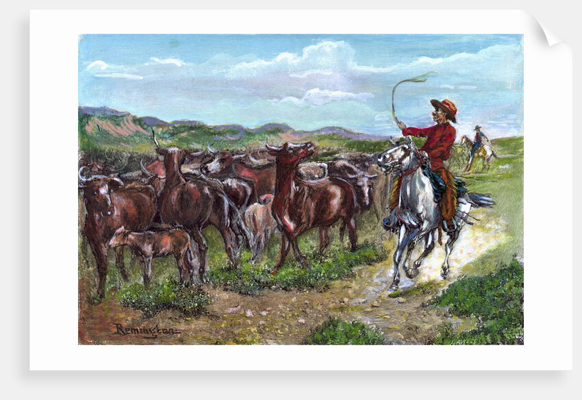 Engraving of Cowboys & Cattle by Frederick Remington
