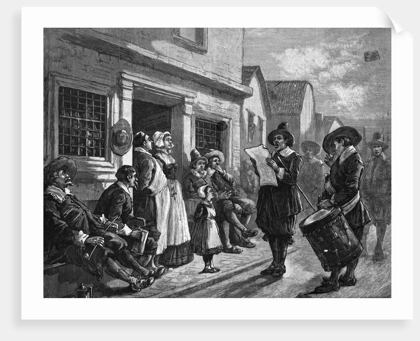Colonial Town Crier In Town Scene by Anonymous