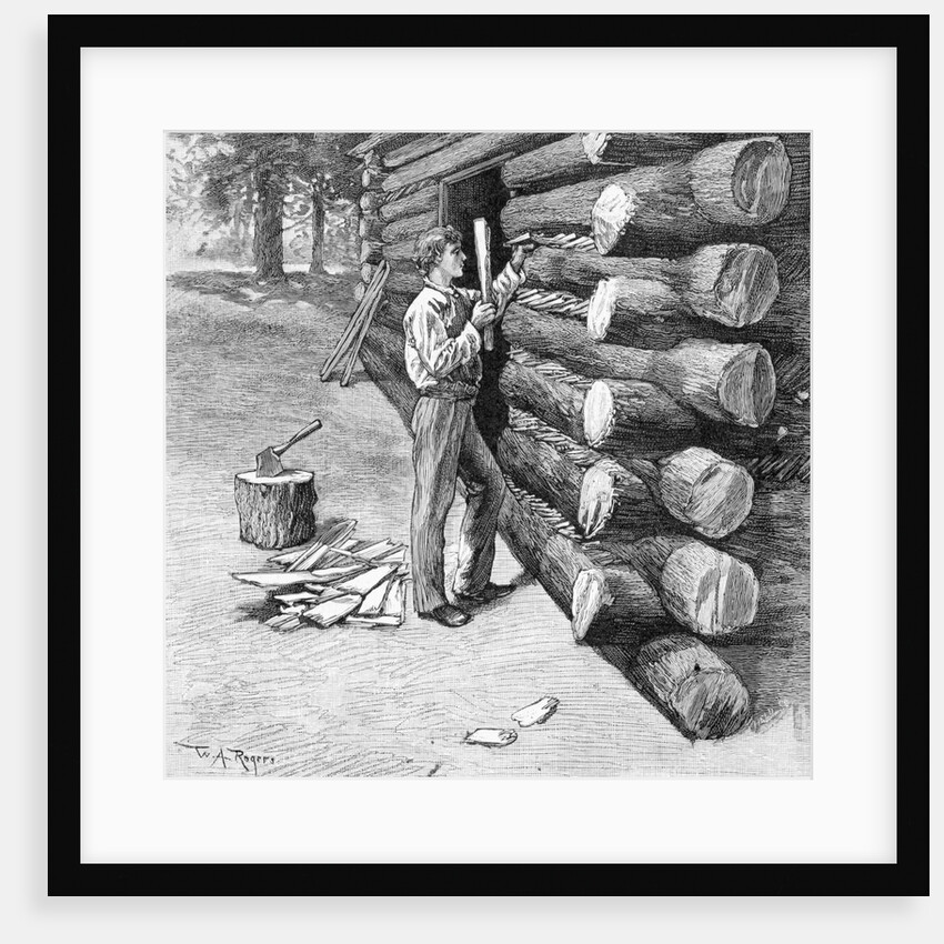 Man Working On Log Cabin Full Length by Anonymous