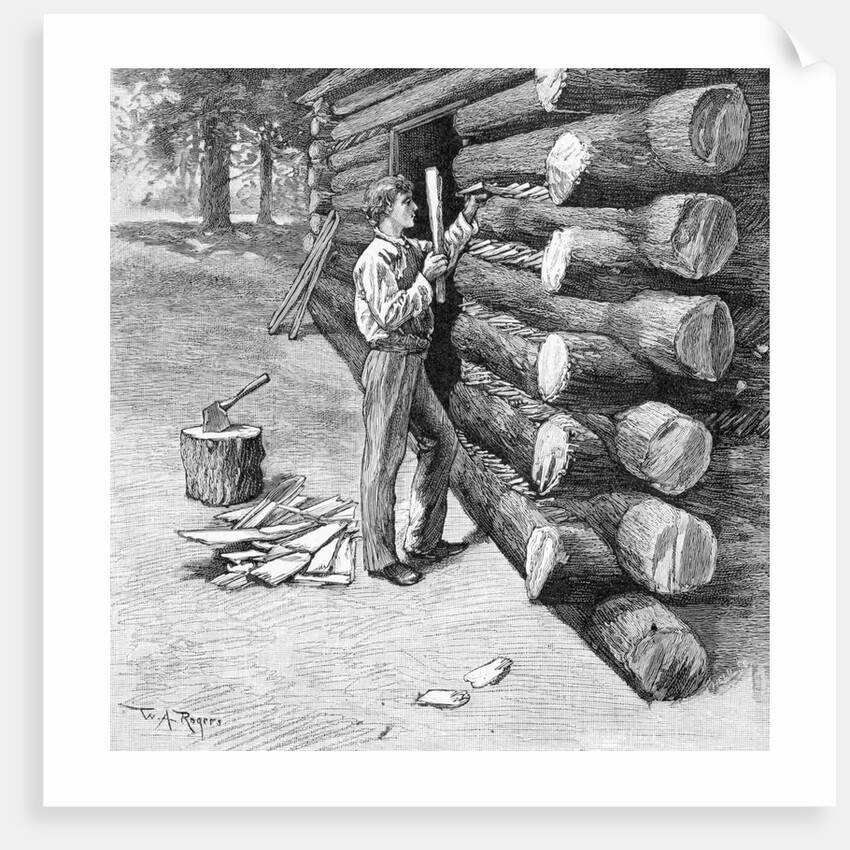 Man Working On Log Cabin Full Length by Anonymous