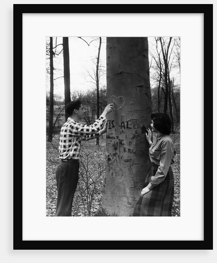 Teenagers Carving Initials on a Tree by Anonymous