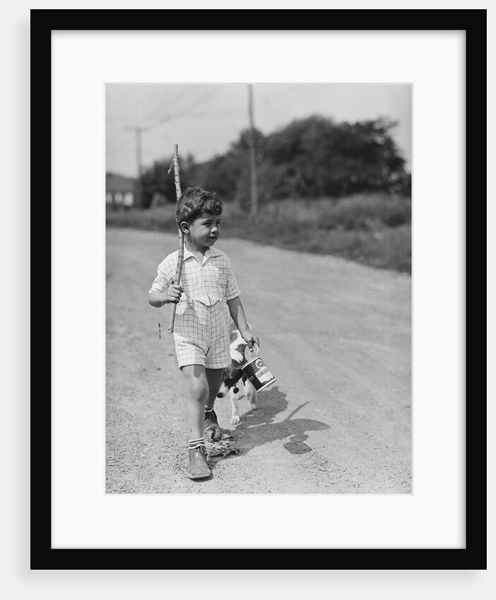 Boy Walking with Fishing Stick by Anonymous