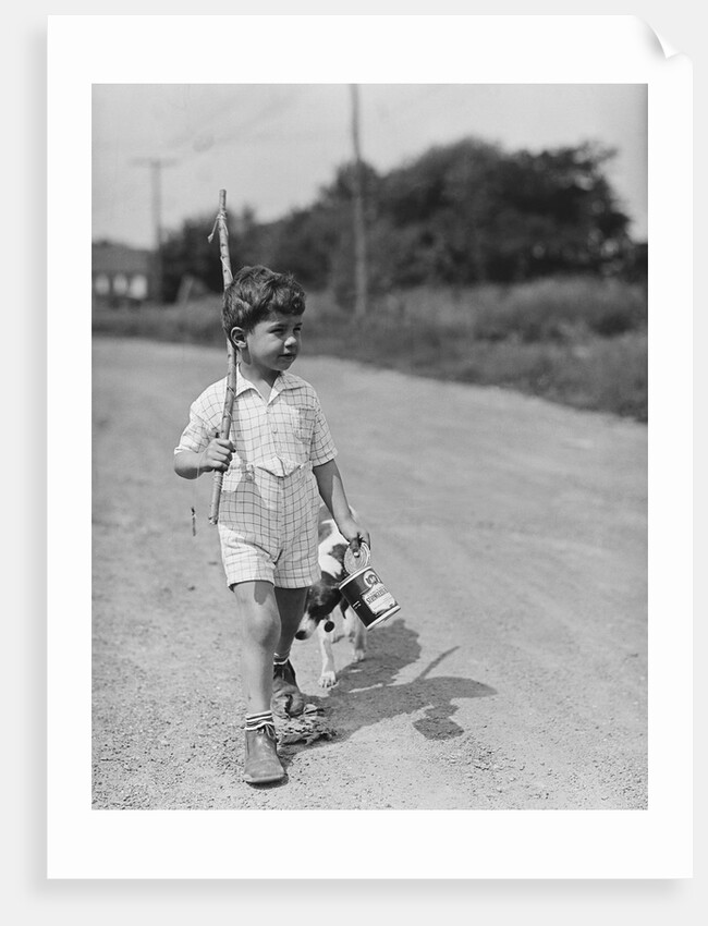 Boy Walking with Fishing Stick by Anonymous