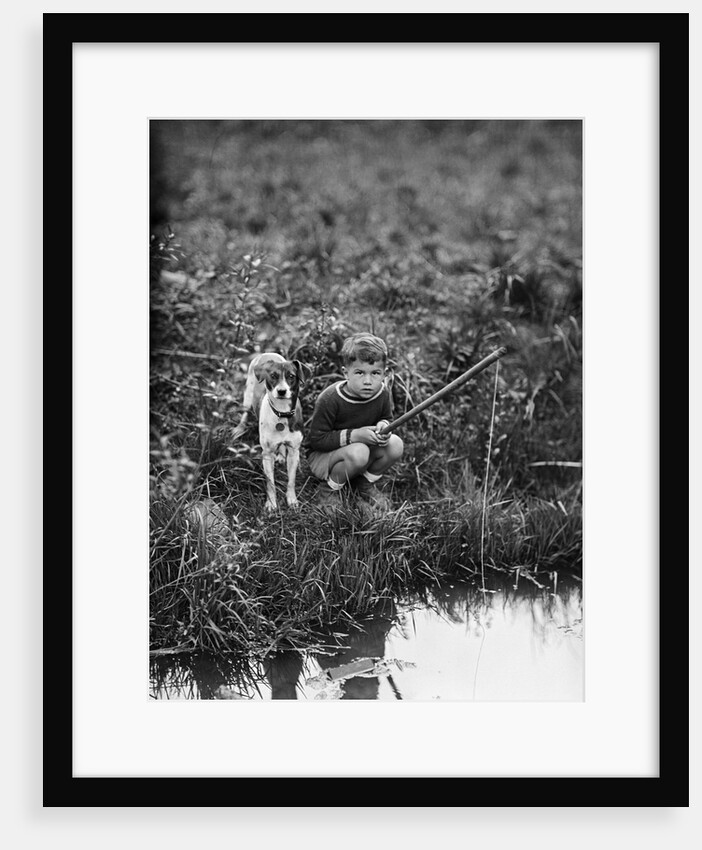 Boy with Dog Fishing by Anonymous