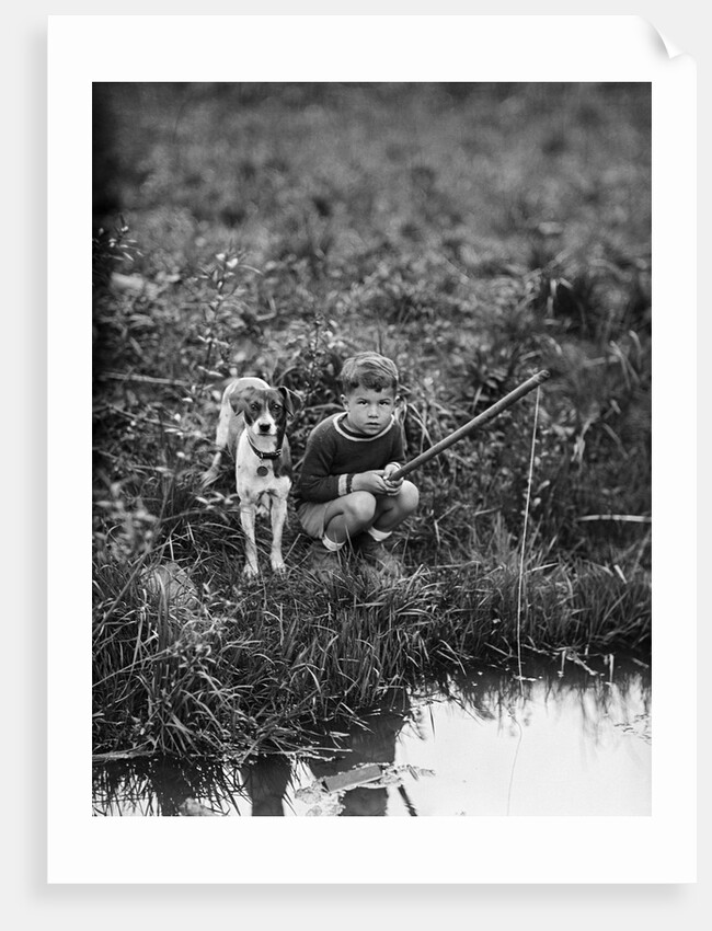 Boy with Dog Fishing by Anonymous