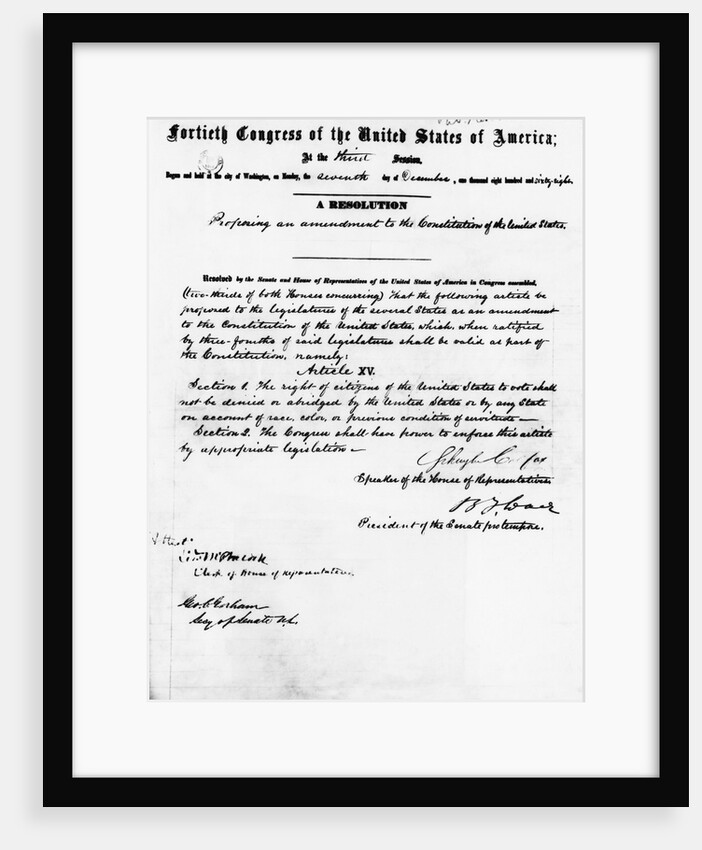 Manuscript of Fifteenth Amendment to the Constitution by Anonymous