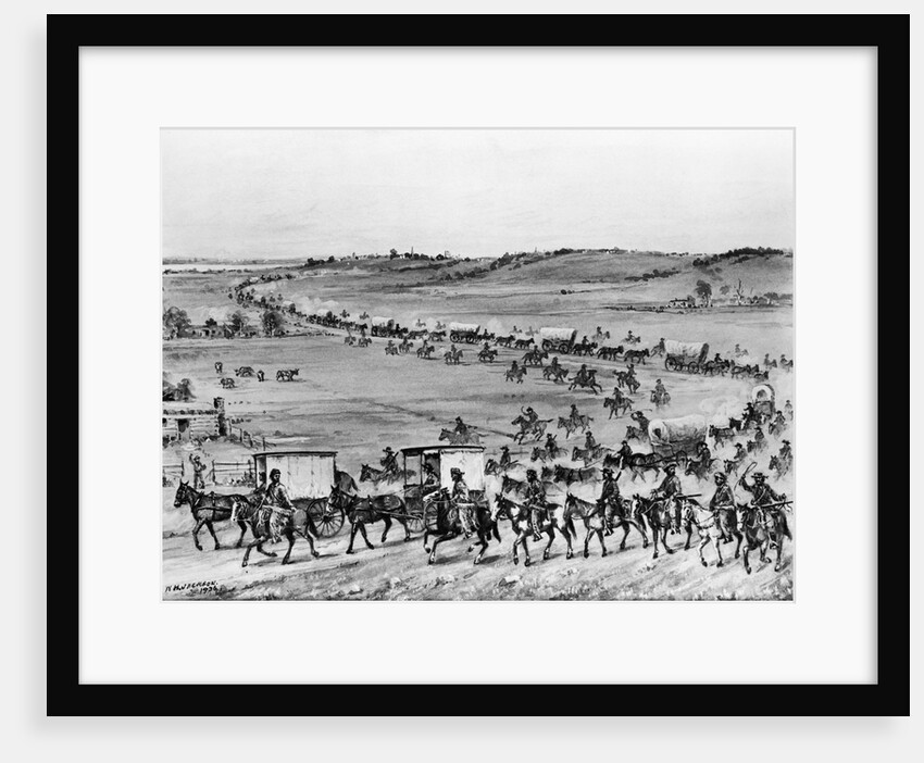 First Covered Caravan Of Horses Wagons by Anonymous