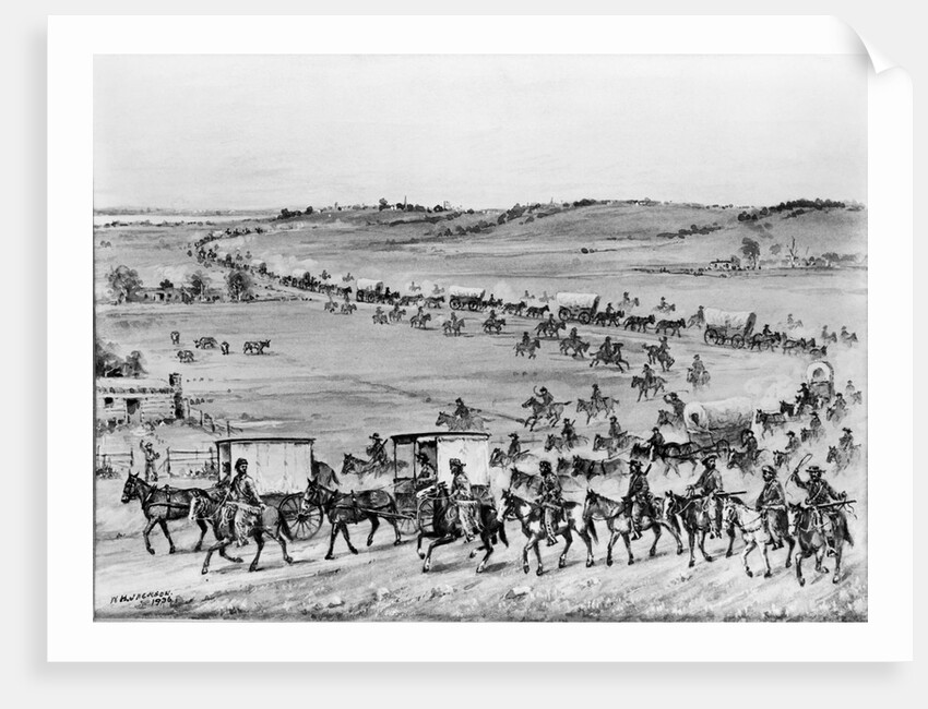 Illustration of Oregon Trail Wagon Caravan by Anonymous