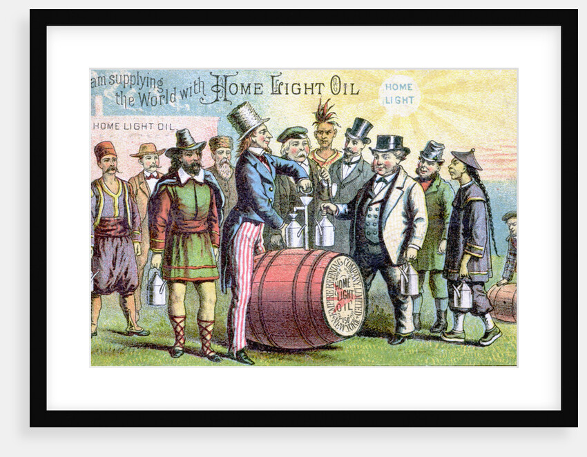 Uncle Sam Supplying the World With Home Light Oil Lithograph by Anonymous