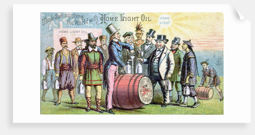 Uncle Sam Supplying the World With Home Light Oil Lithograph by Corbis